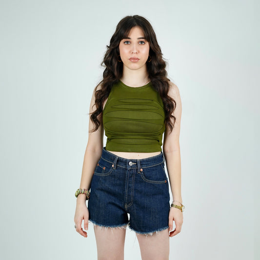 DISTORTED CROP TOP OLIVE GREEN